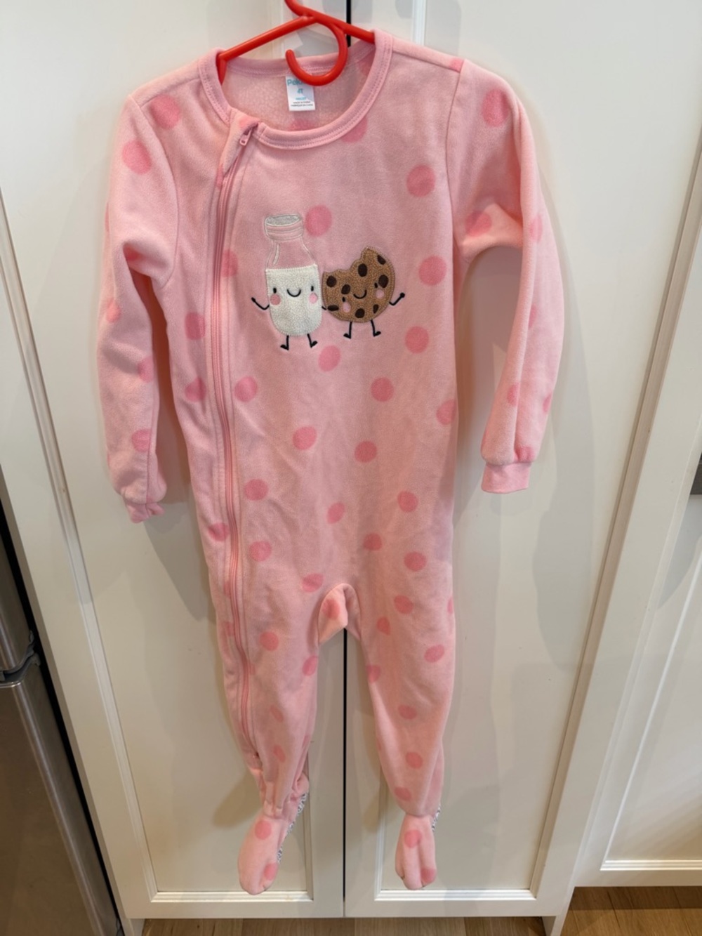 Pekkle 4t Polka Dot Footed Pajamas with Milk & Cookie Applique